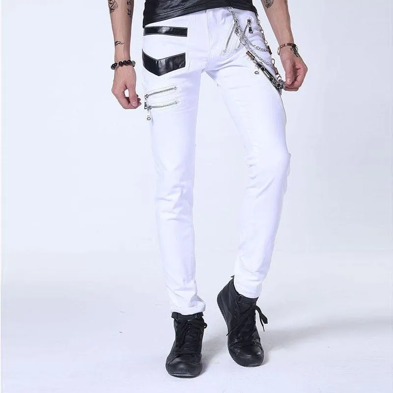 Idopy Multi-Zipper Jeans with Chain Patchwork - Punk Gothic Stage Party Style