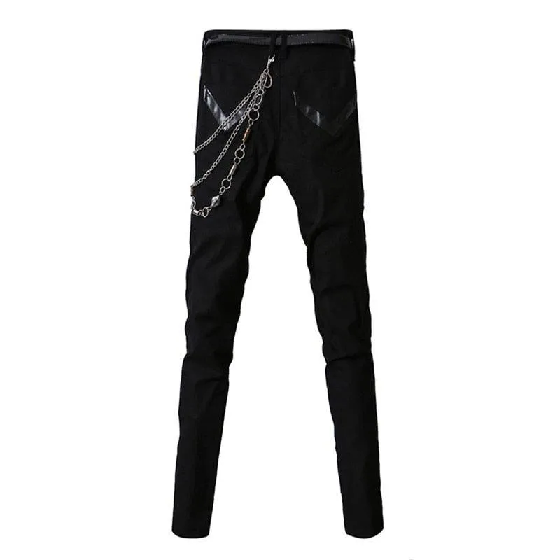 Idopy Multi-Zipper Jeans with Chain Patchwork - Punk Gothic Stage Party Style