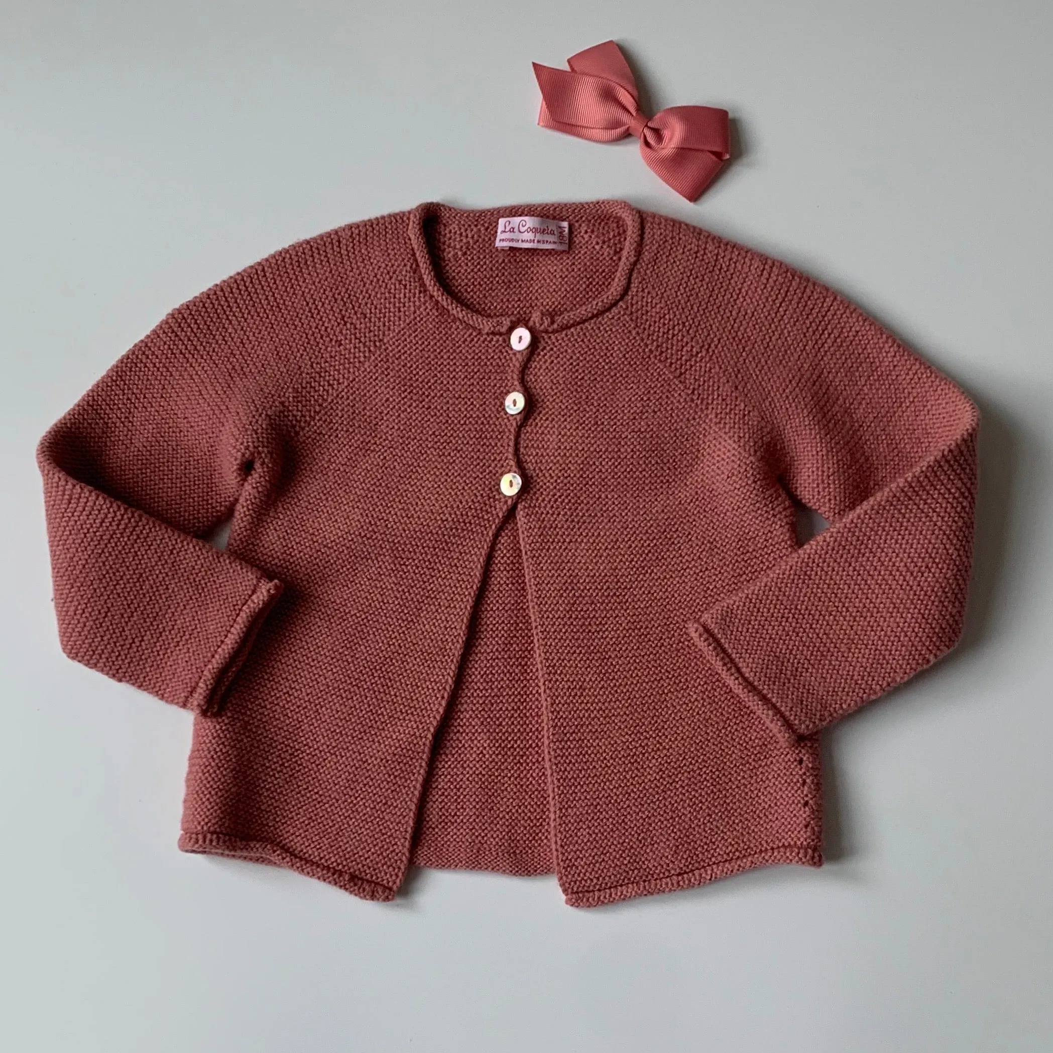 La Coqueta Dusty Rose Merino Wool Cardigan: 18 Months