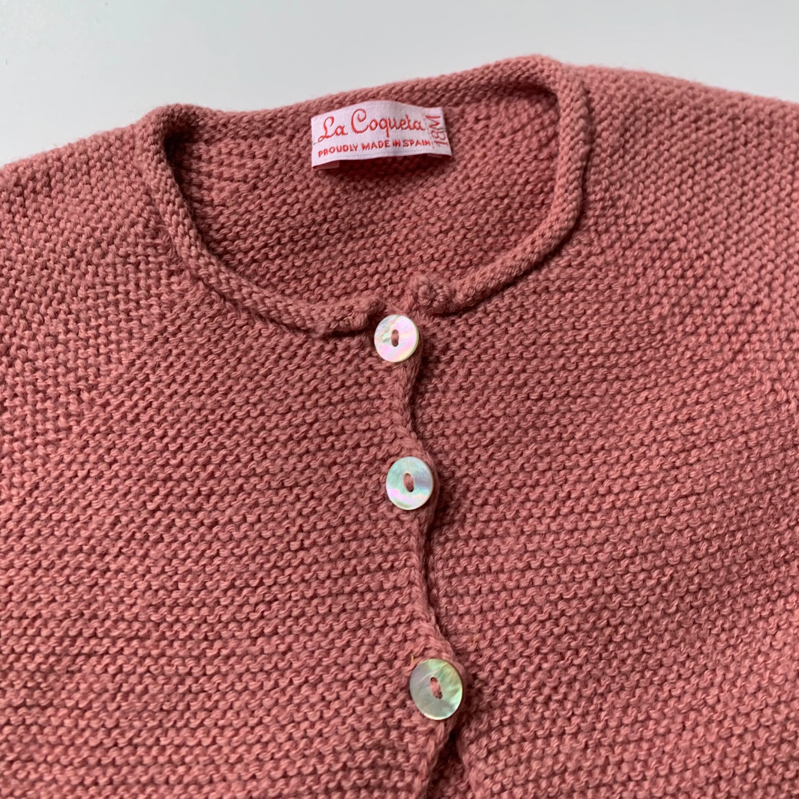 La Coqueta Dusty Rose Merino Wool Cardigan: 18 Months