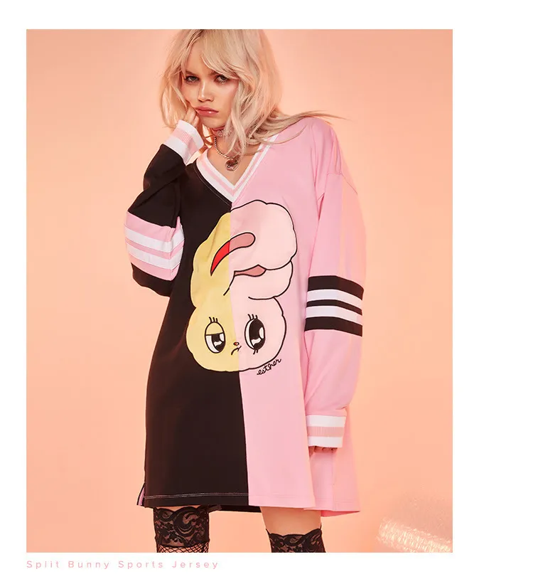 LAZY OAF  |Blended Fabrics Street Style V-Neck Collaboration