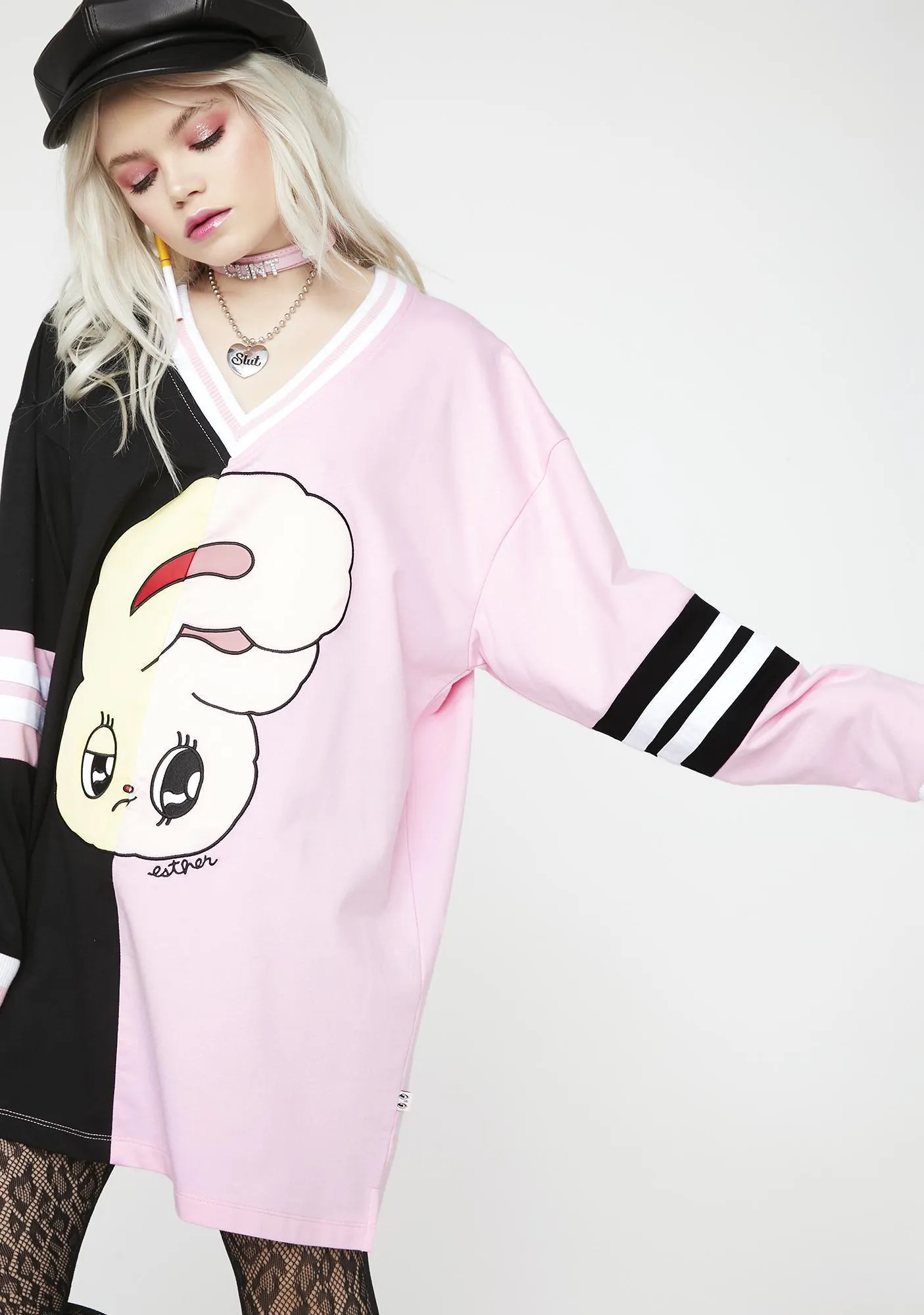 LAZY OAF  |Blended Fabrics Street Style V-Neck Collaboration