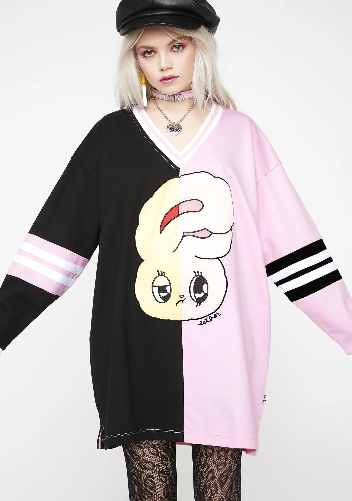 LAZY OAF  |Blended Fabrics Street Style V-Neck Collaboration