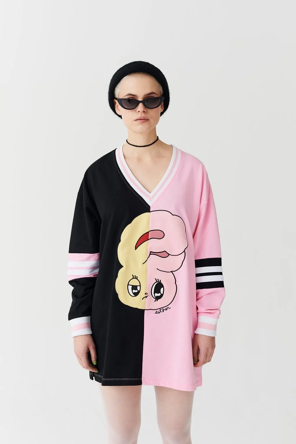 LAZY OAF  |Blended Fabrics Street Style V-Neck Collaboration