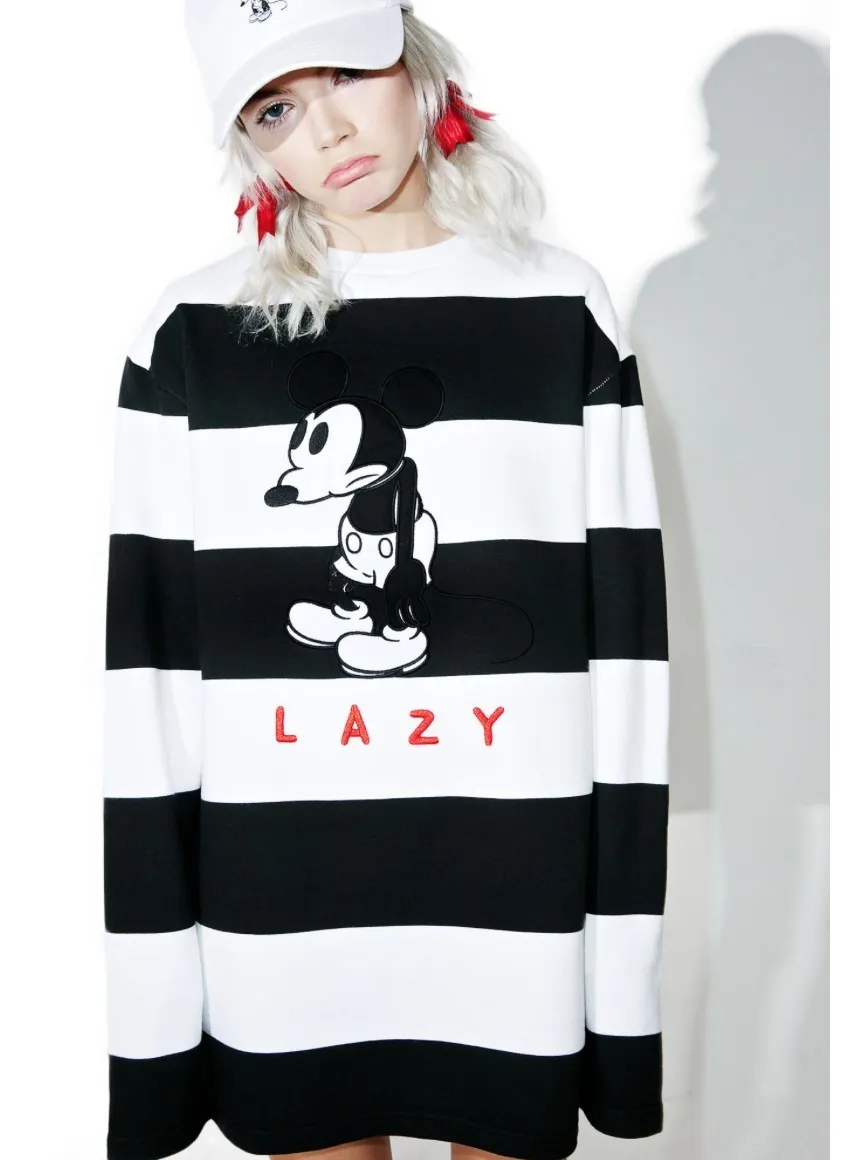 LAZY OAF  |Stripes Unisex Street Style U-Neck Collaboration