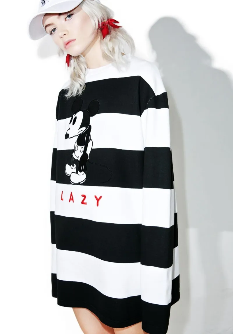 LAZY OAF  |Stripes Unisex Street Style U-Neck Collaboration