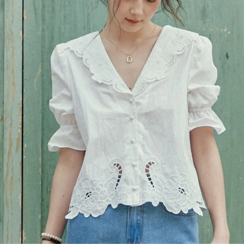 LENINA  |Lace-up Casual Style Cropped Cotton Short Sleeves