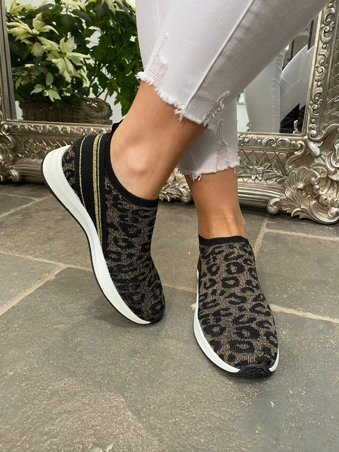 Leopard Lurex Sock Trainers