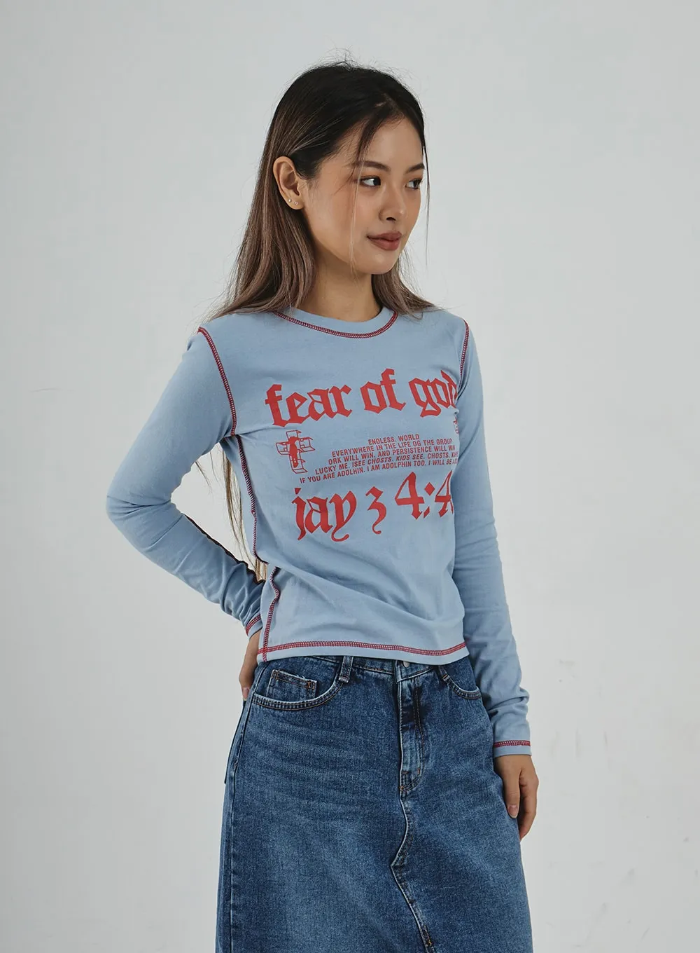 Lettering Print Long Sleeve Top CN29