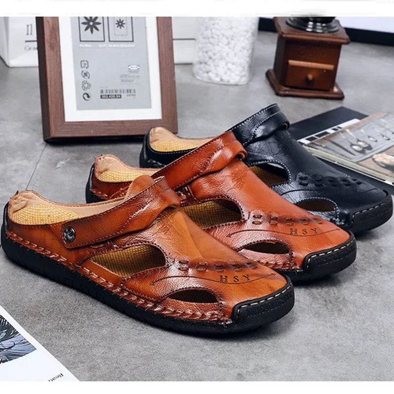 Libiyi Men's Casual Breathable Handmade Leather Sandals