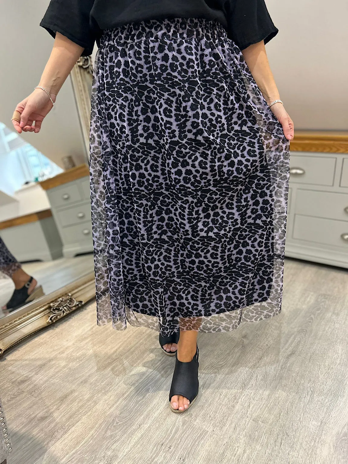 Lilac Leopard Pleated Skirt