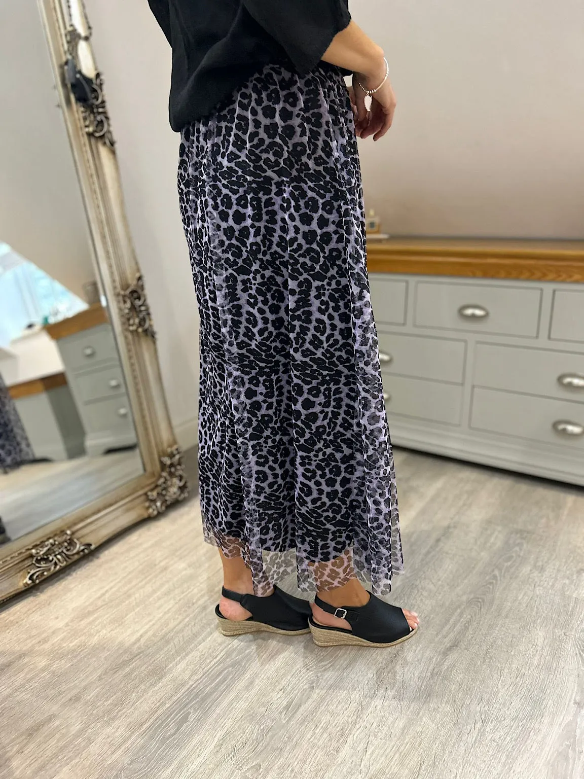 Lilac Leopard Pleated Skirt