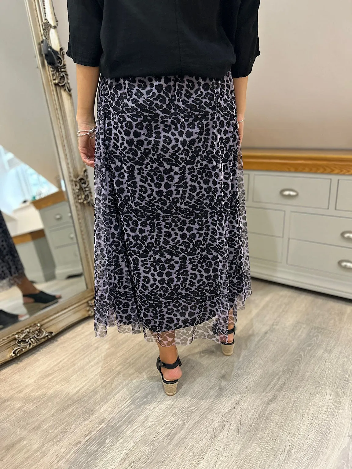 Lilac Leopard Pleated Skirt