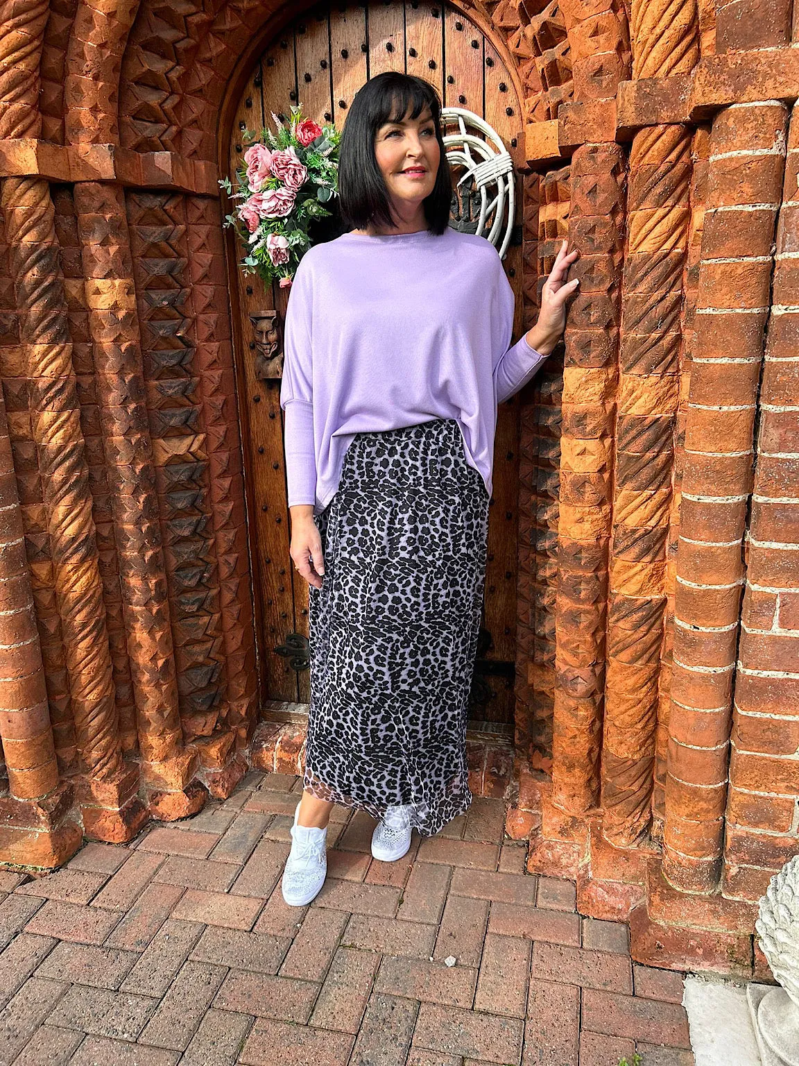 Lilac Leopard Pleated Skirt