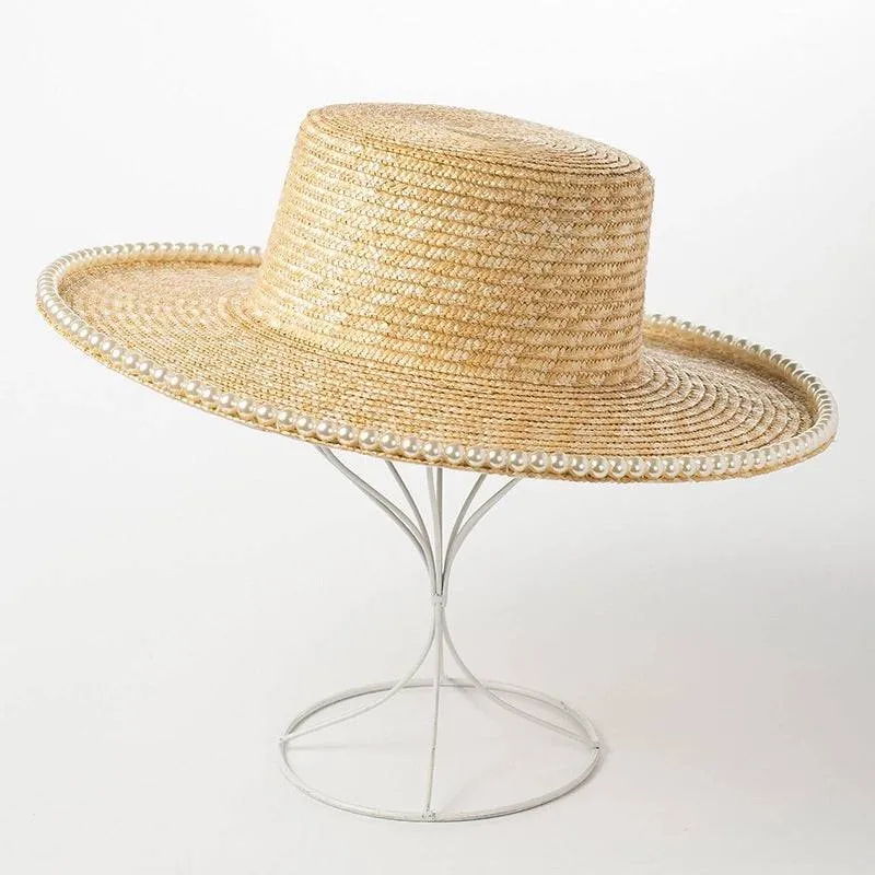 Lux Straw Hat With Pearl Wide Brim