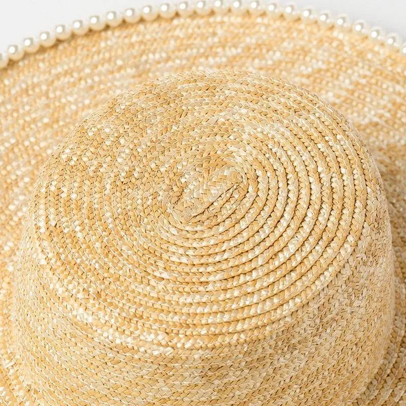 Lux Straw Hat With Pearl Wide Brim