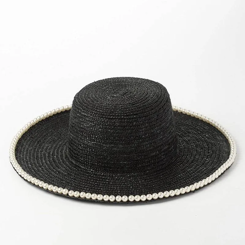 Lux Straw Hat With Pearl Wide Brim