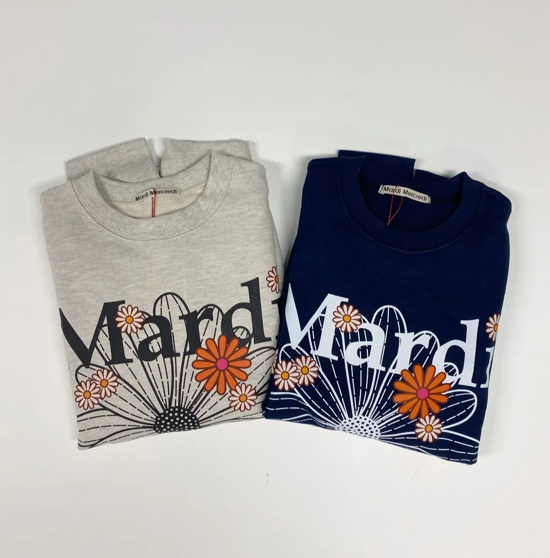 Mardi Mercredi  |Crew Neck Flower Patterns Unisex Street Style Long Sleeves