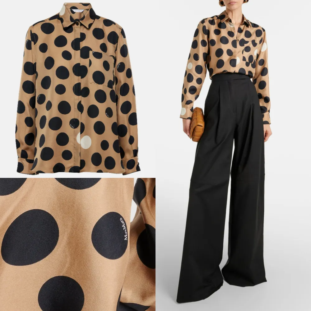 MaxMara  |Dots Lace-up Casual Style Silk Blended Fabrics Long Sleeves