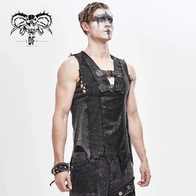 Men's Goth Festival V-neck Ripped Buckle Straps Vests