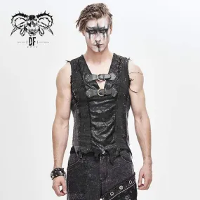 Men's Goth Festival V-neck Ripped Buckle Straps Vests