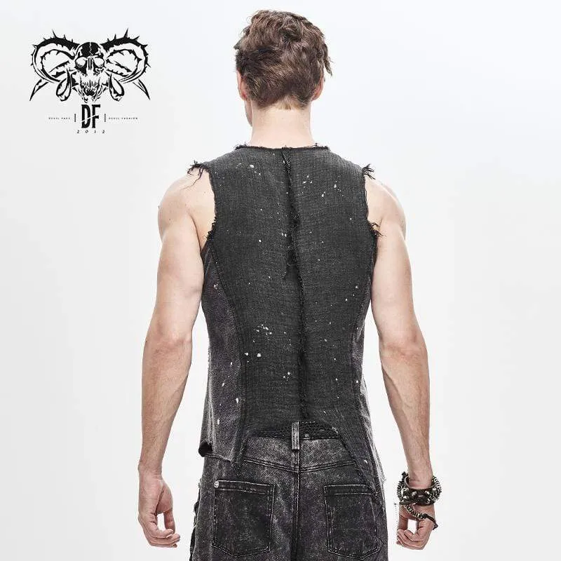 Men's Goth Festival V-neck Ripped Buckle Straps Vests