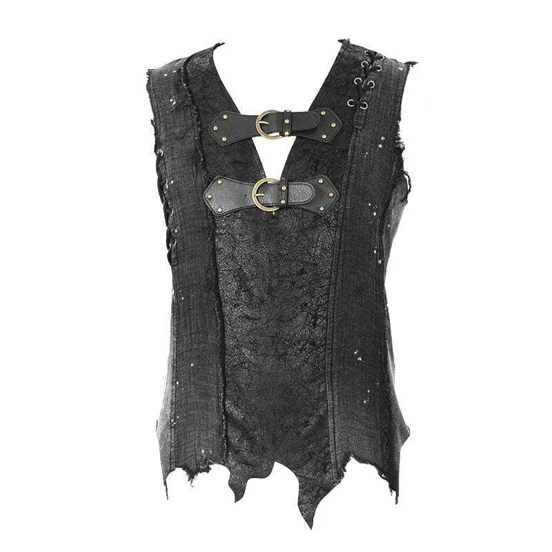 Men's Goth Festival V-neck Ripped Buckle Straps Vests