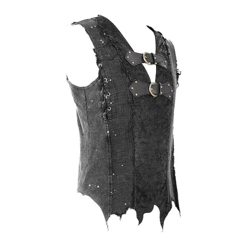 Men's Goth Festival V-neck Ripped Buckle Straps Vests