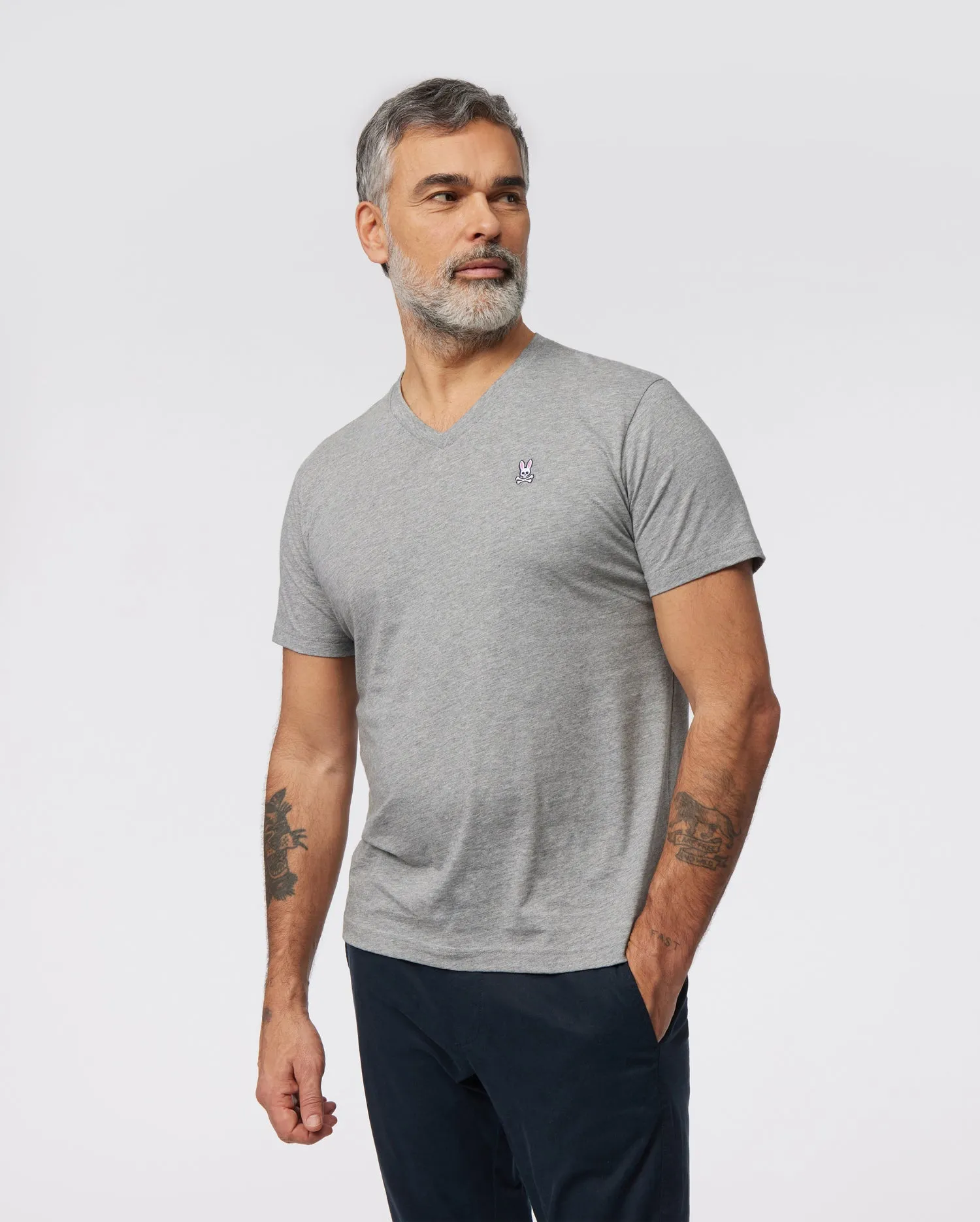 MENS GRAY CLASSIC V NECK TEE - B6U100CRPC