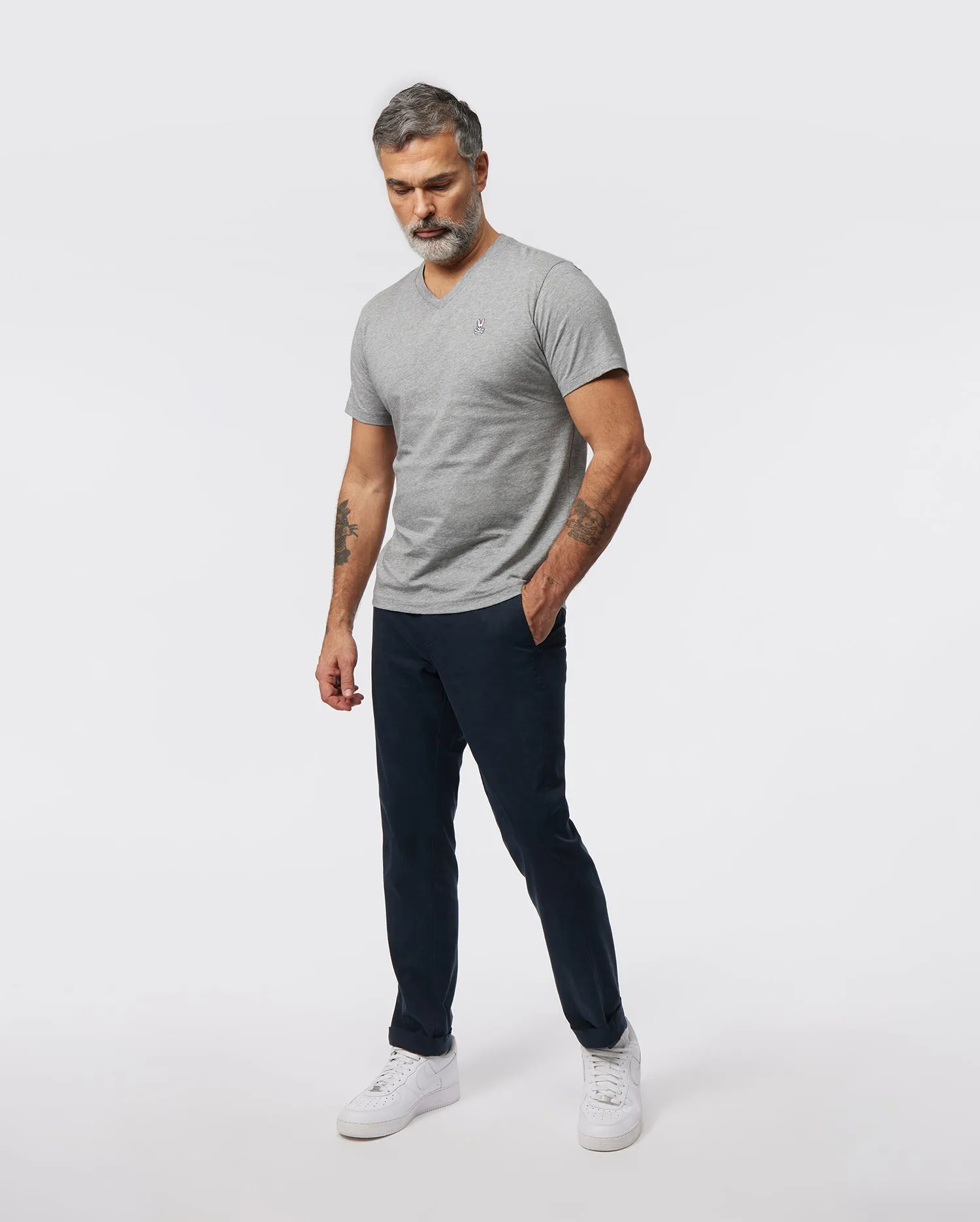 MENS GRAY CLASSIC V NECK TEE - B6U100CRPC