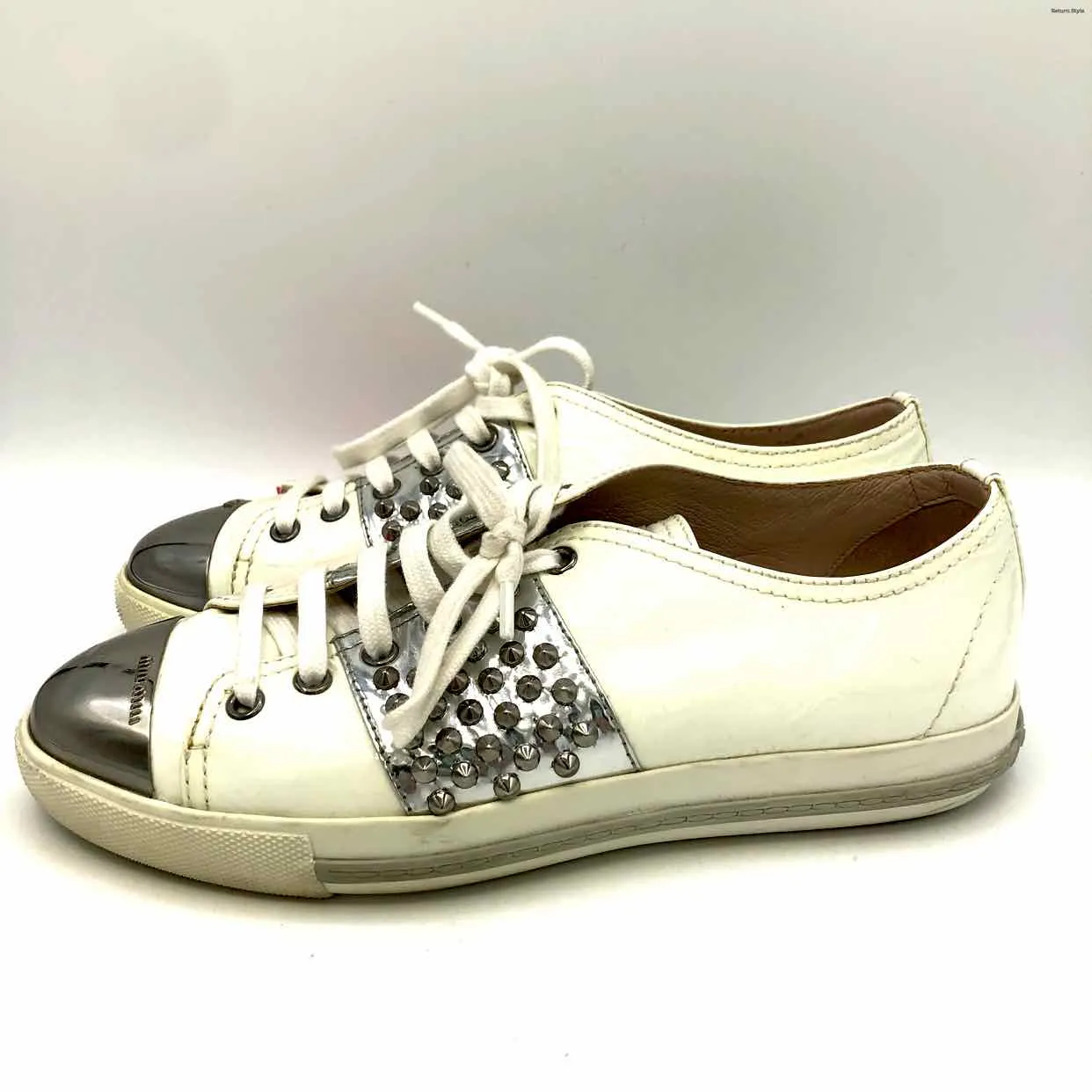 MIU MIU Ivory Patent Leather Spikes Sneaker Shoe Size 38 US: 7-1/2 Shoes