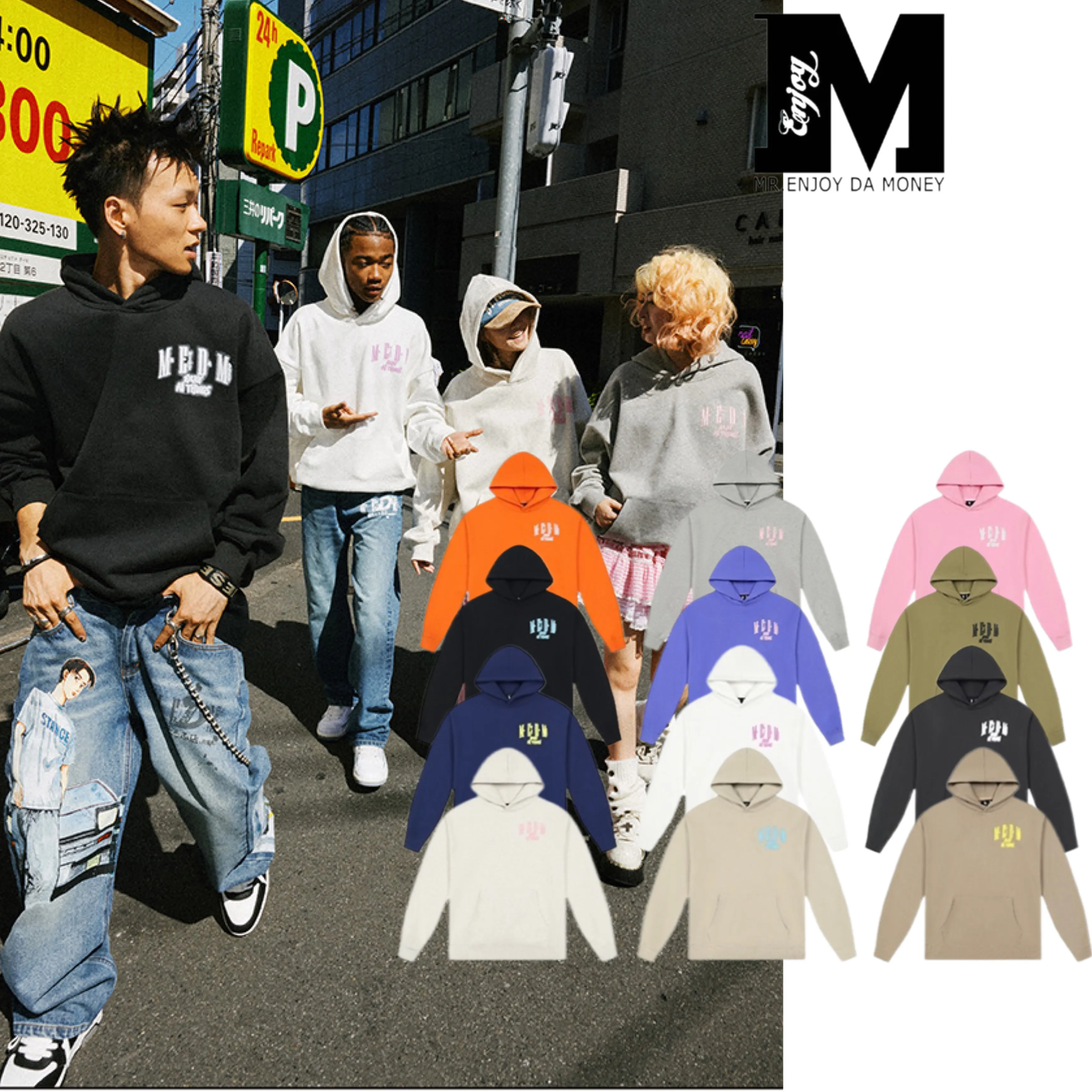 MR. ENJOY DA MONEY  |Unisex Street Style Long Sleeves Plain Cotton Oversized Logo