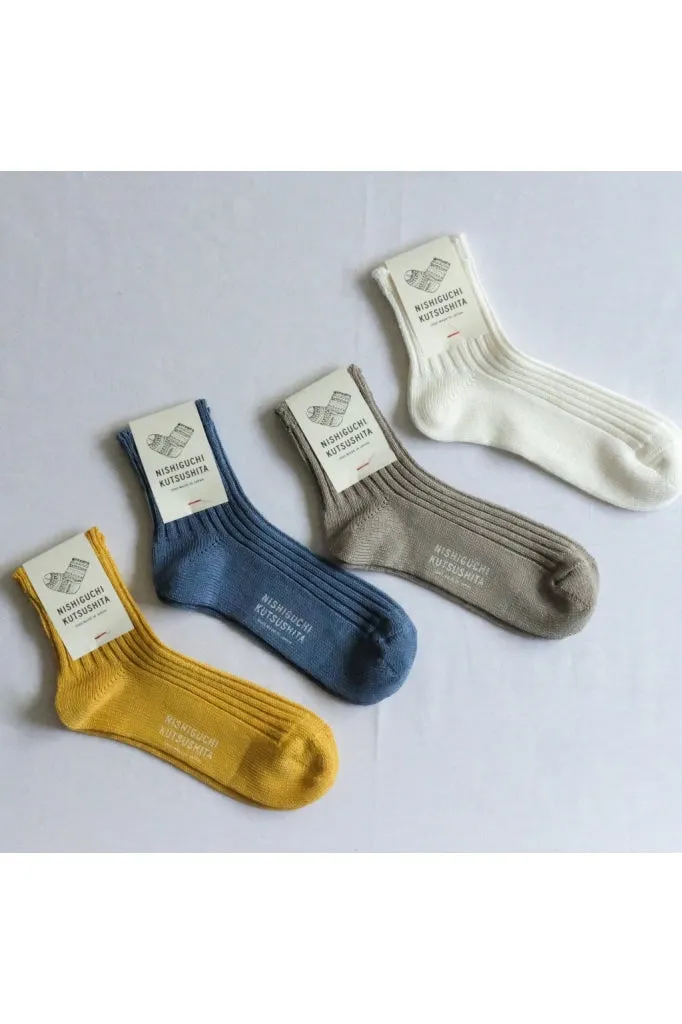 Nishiguchi Kutsushita - Praha Linen Ribbed Sock - Off White