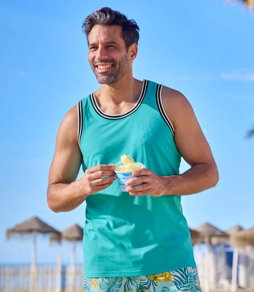 Pack of 3 Men's Beach Vests - Yellow Turquoise Coral