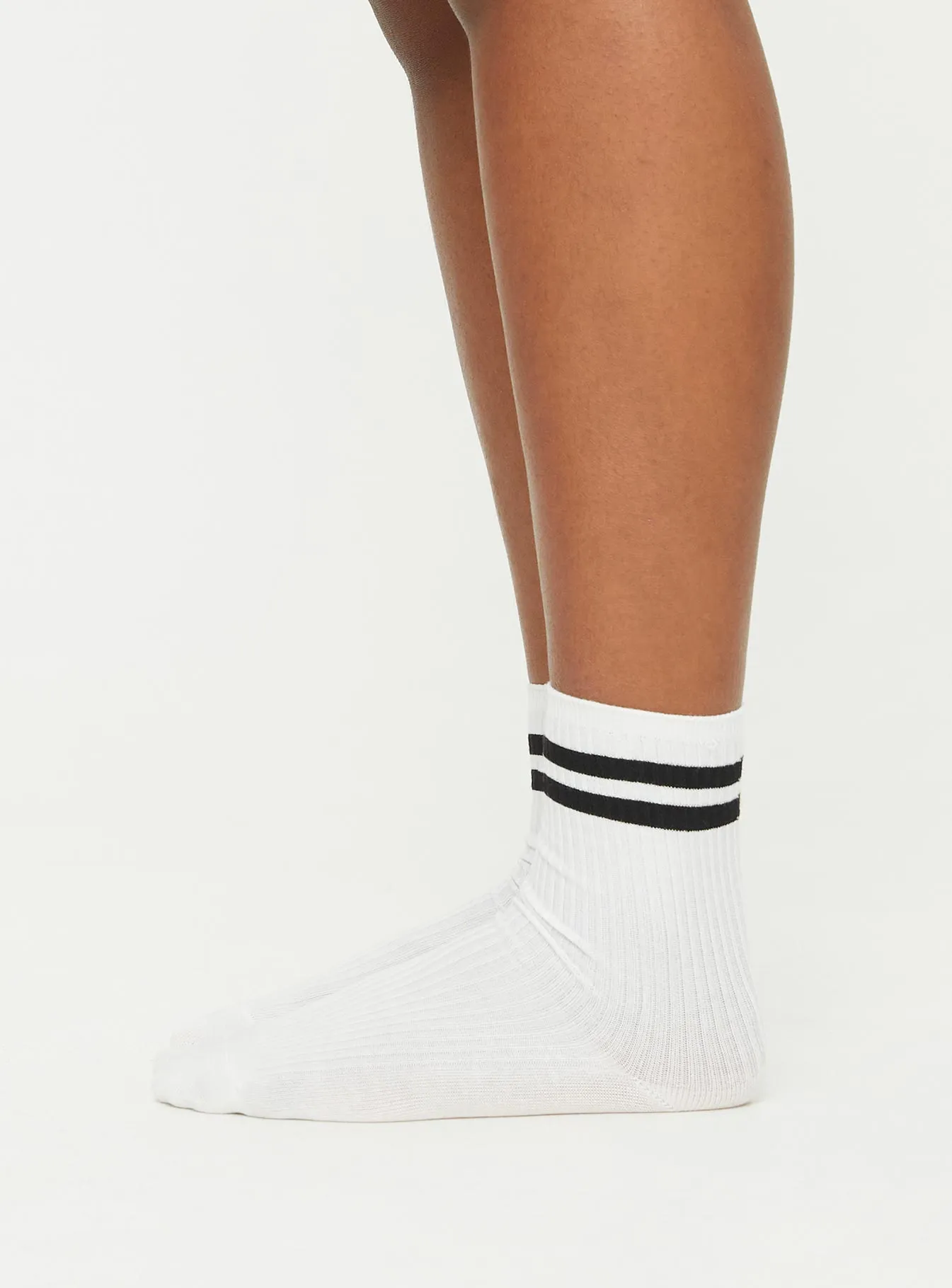 Pally Black Trim Crew Socks White