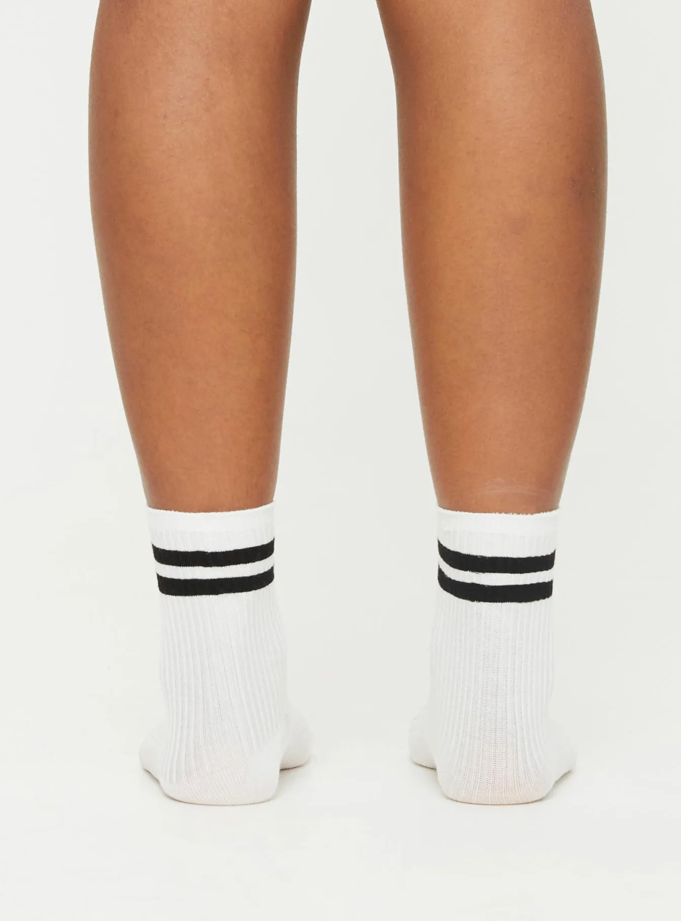 Pally Black Trim Crew Socks White