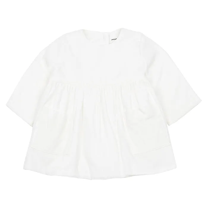 Pequeno Tocon Baby Micropana Long Sleeved Corduroy Dress White