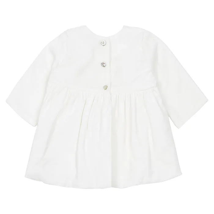 Pequeno Tocon Baby Micropana Long Sleeved Corduroy Dress White