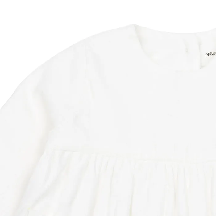 Pequeno Tocon Baby Micropana Long Sleeved Corduroy Dress White