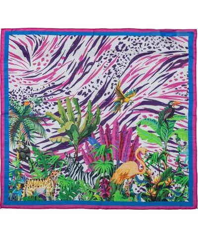 Perlavera Women's Blue Romy Animal Pink Cotton Silk Small Scarf