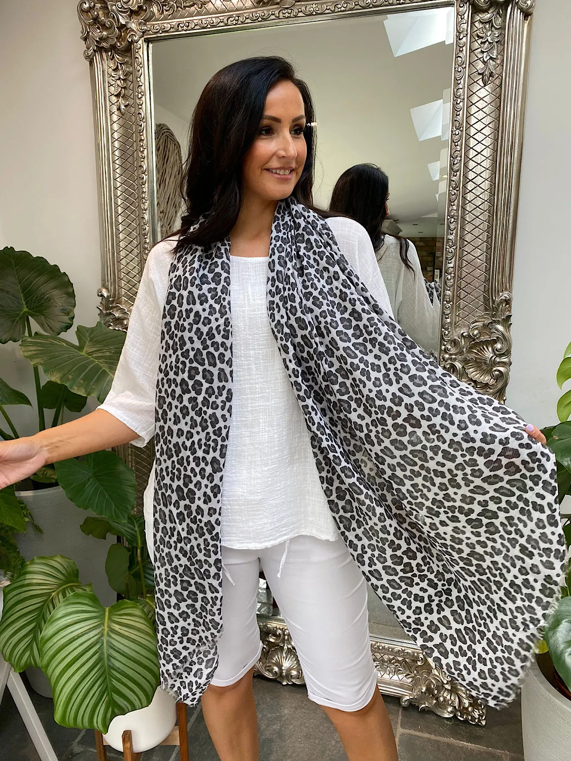 Raw Hem Leopard Pattern Scarf