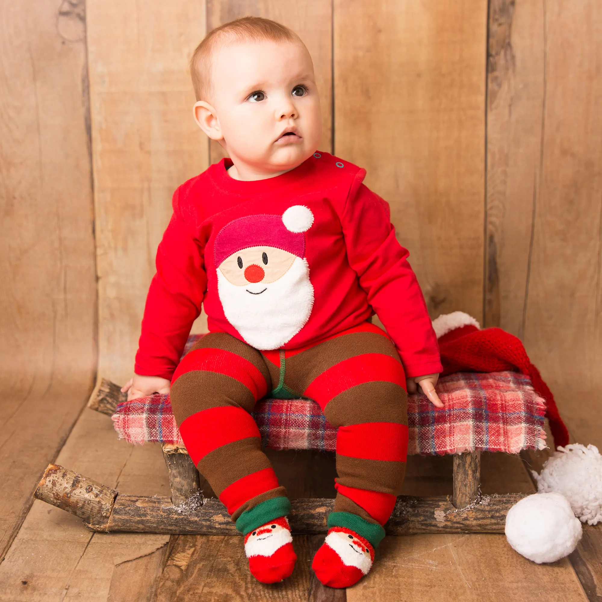 Red Cotton Santa Leggings Set