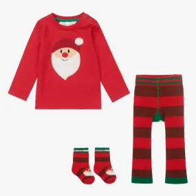 Red Cotton Santa Leggings Set