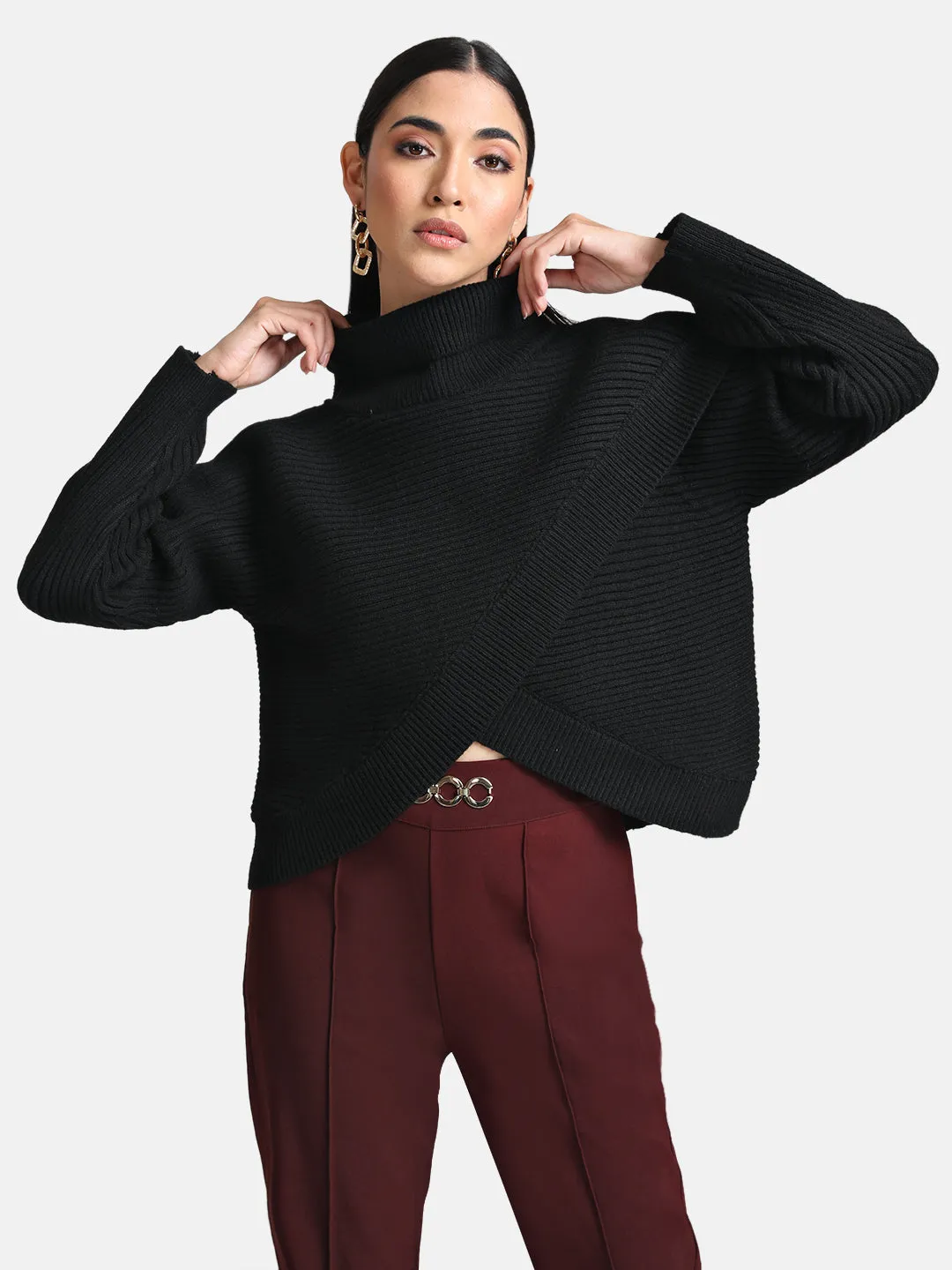 Reversible Wrap High Neck Pullover