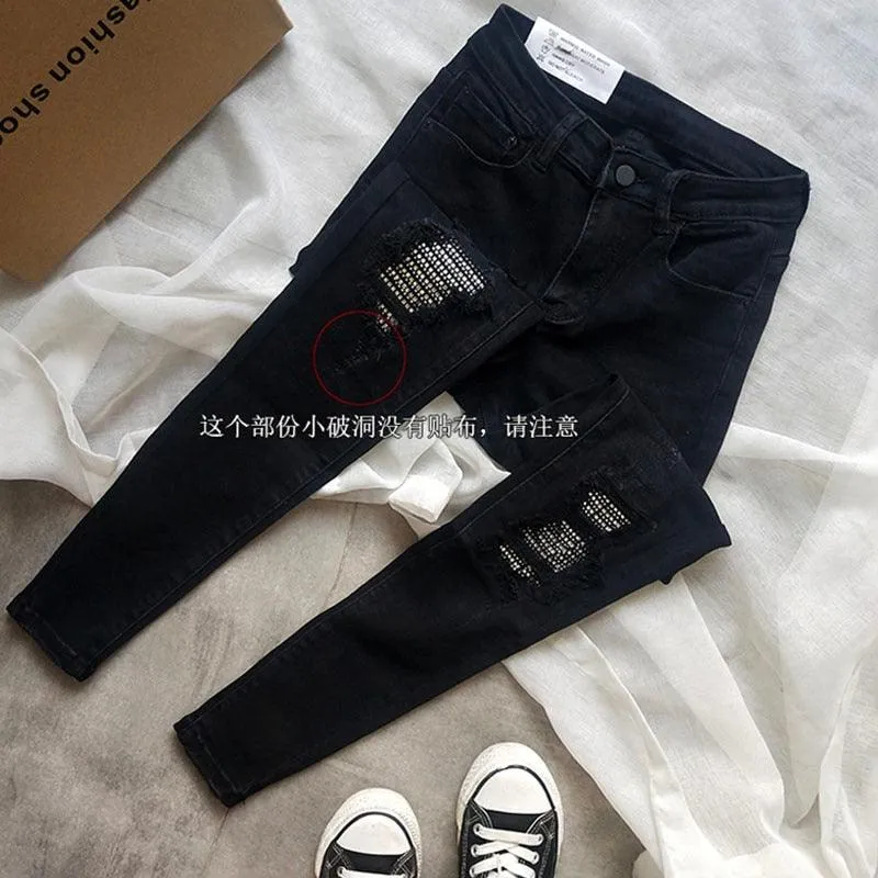 Sequined Hole Jeans for Women