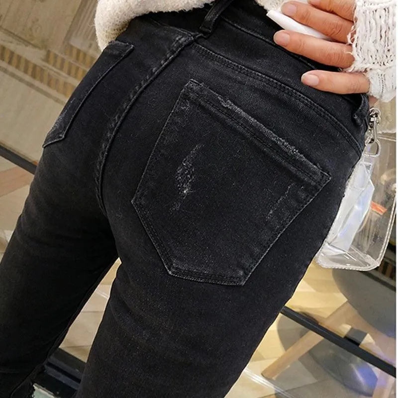 Sequined Hole Jeans for Women