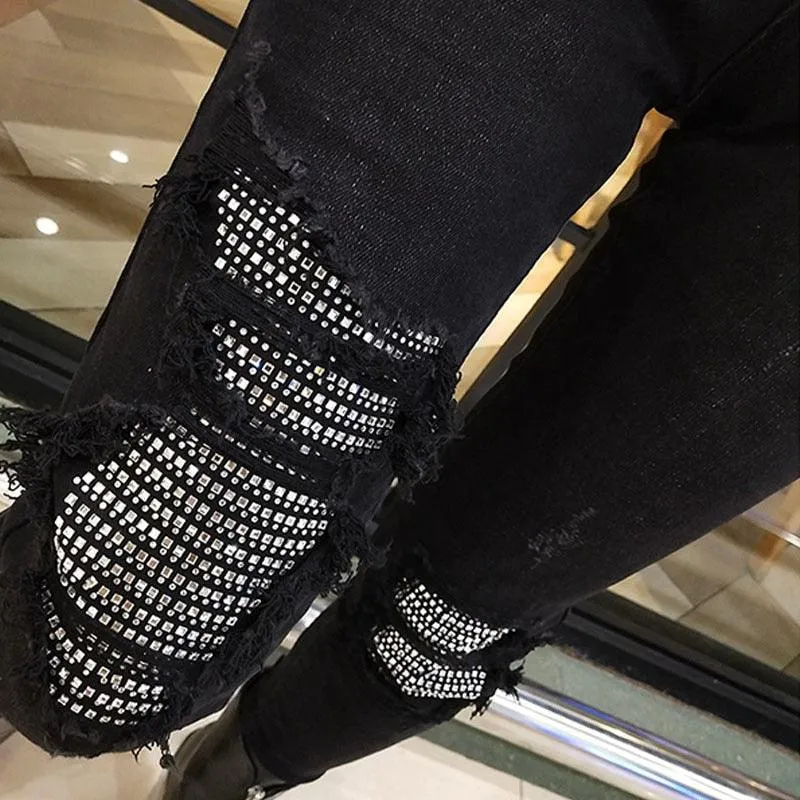 Sequined Hole Jeans for Women