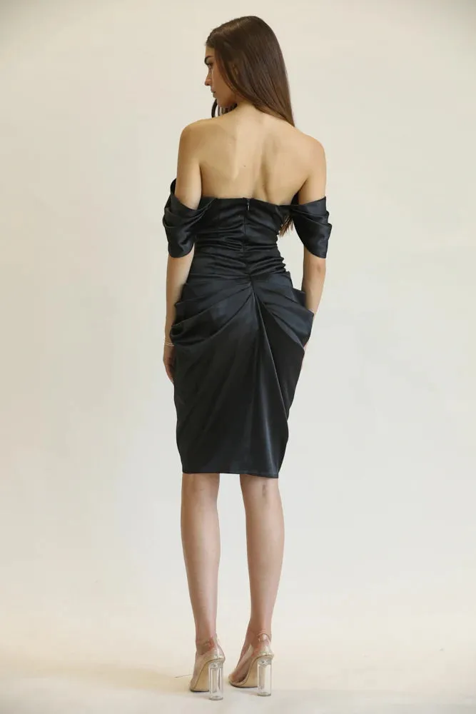 Silk Black Pleated Draped Dress