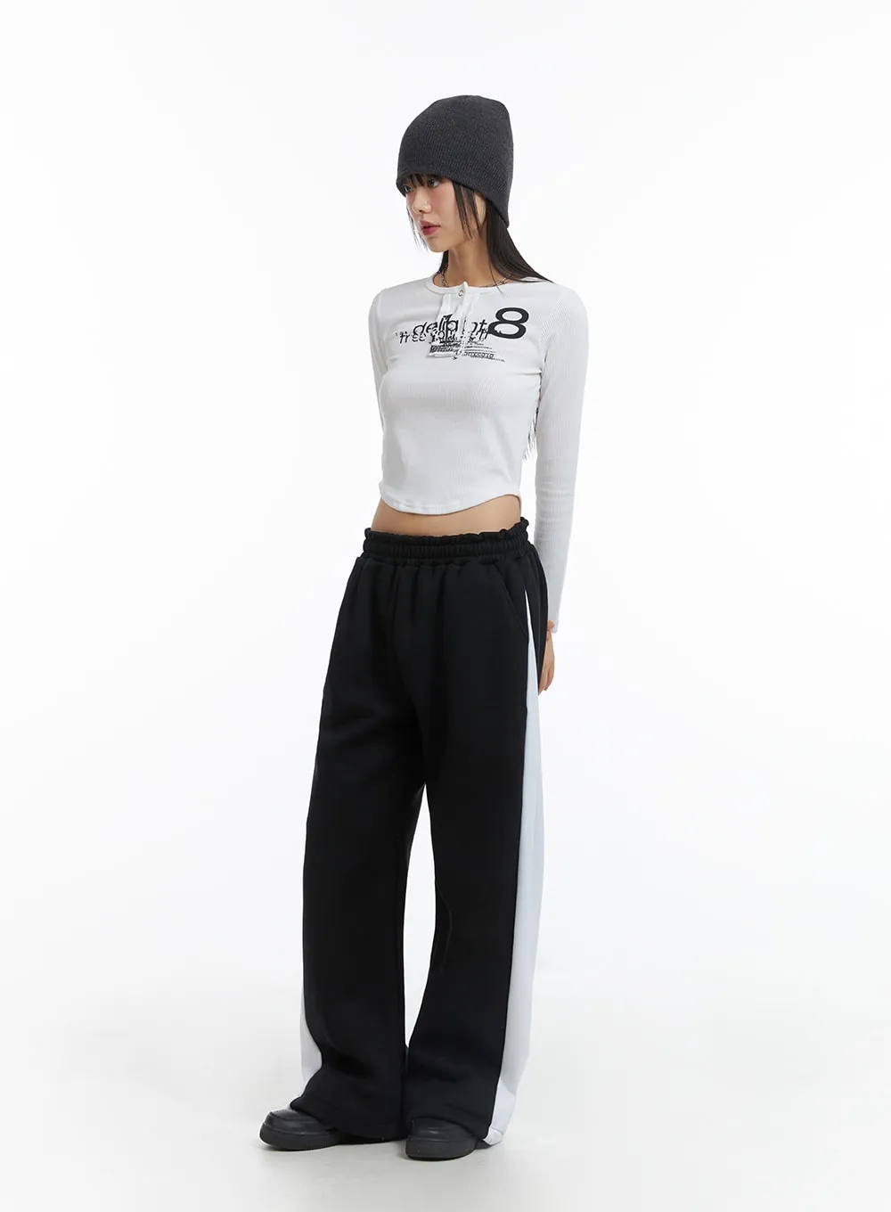 Slim Fit Graphic Lettering Long Sleeve Crop Top CJ412