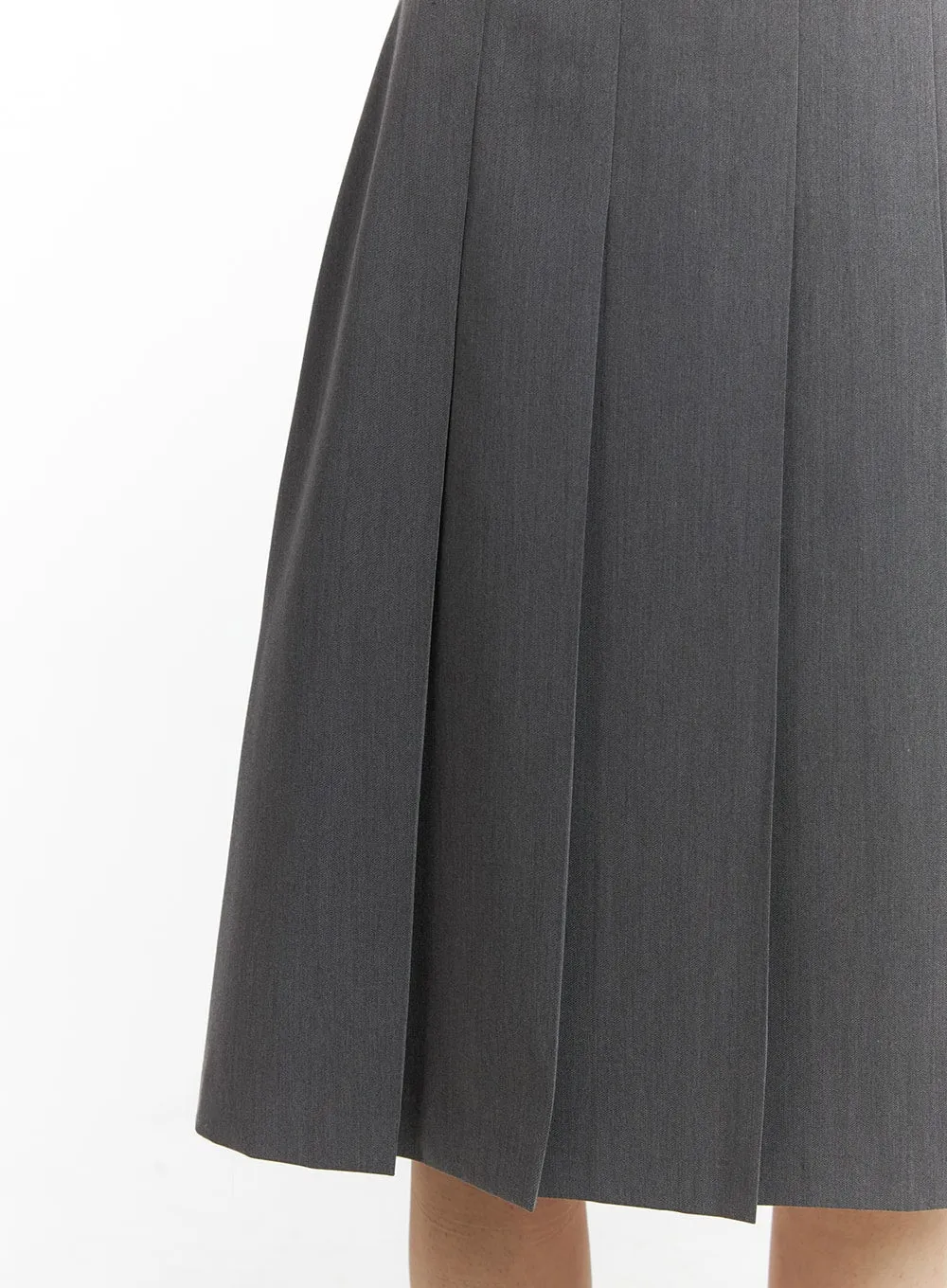 Solid Pleated Midi Skirt CM413